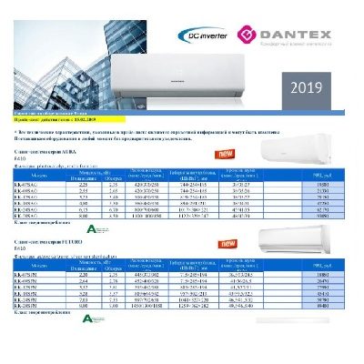 Прайс-лист на бытовые и полупромышленные конциционеры Dantex